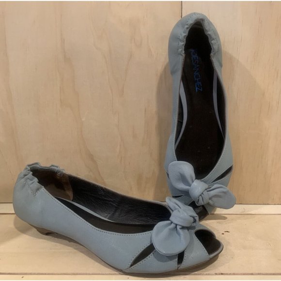 JOSE SAENZ Blue Bow Peep Toe Size 40 EU 8 US Small Heel Slip On Flats - Picture 1 of 5